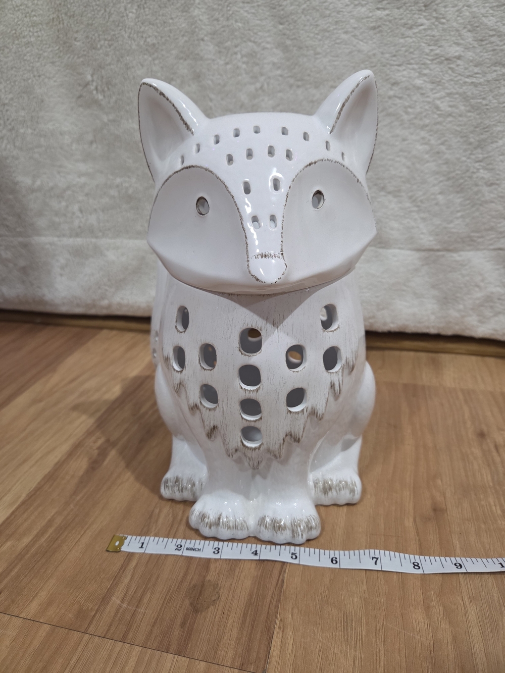 White Ceramic Fox Sculptural Lantern - Decorative Home Art